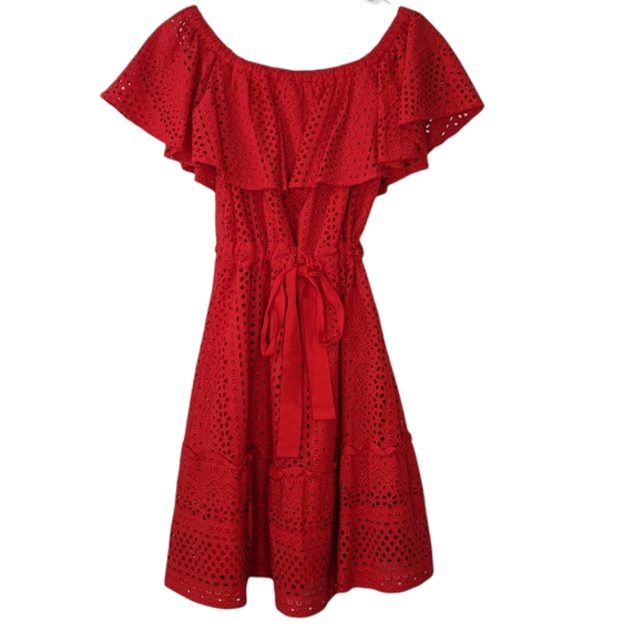 LIKELY Red off shoulder eyelet lace dress - Picture 3 of 6